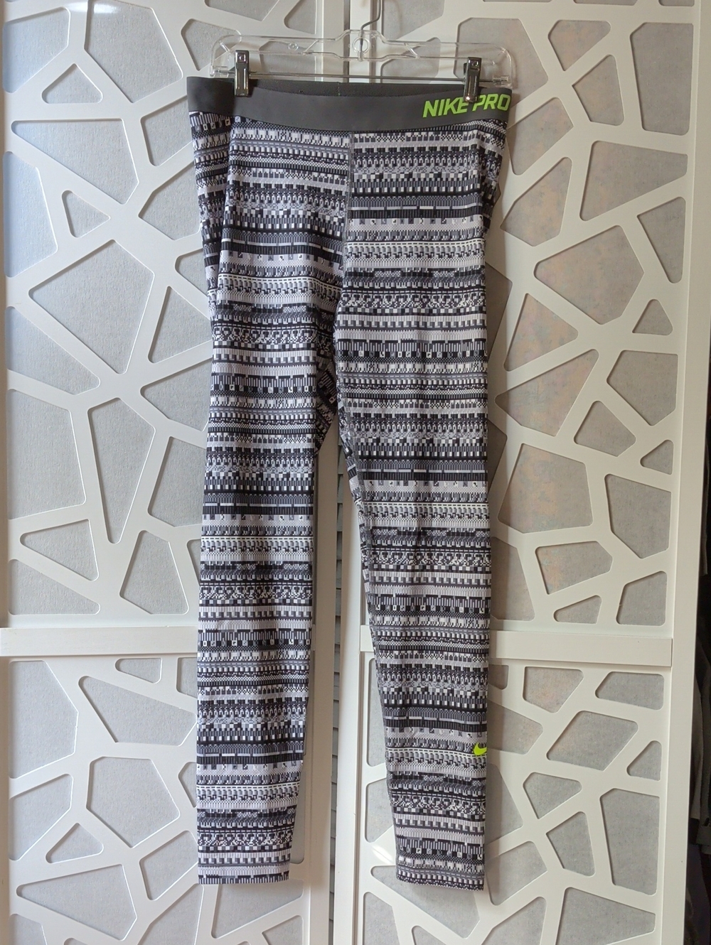 Nike Black & White Patterned Pro Leggings with Neon Logo
